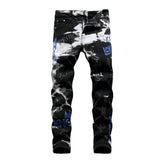 Weiße, gebleichte, bestickte Herrenjeans